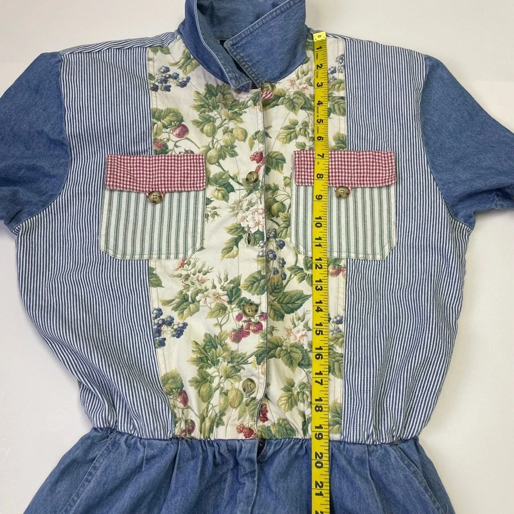 Vintage PG Collections Ginger Bort Denim Patchwork Floral Jumpsuit Womens 12 USA